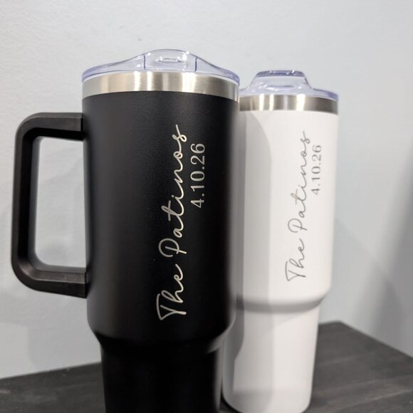 40oz White Engraved Tumbler – Personalized with Name or Date, Custom Gift - Picture 3 of 4